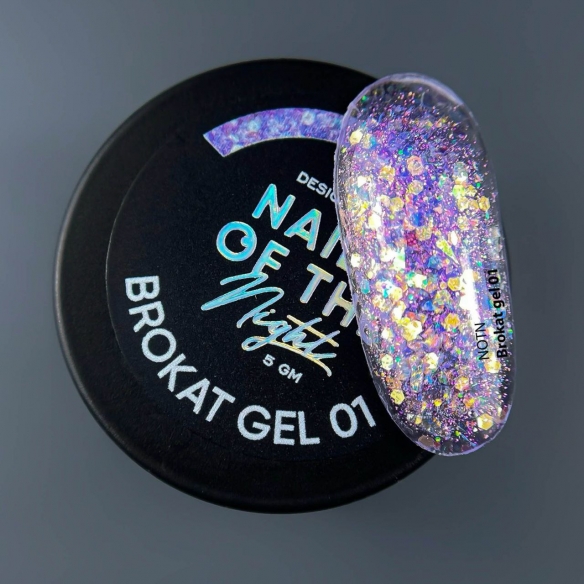 NAILSOFTHENIGHT Brokat gel 01 — design gel with multi-colored brocade and glitter for nails, 5 gm