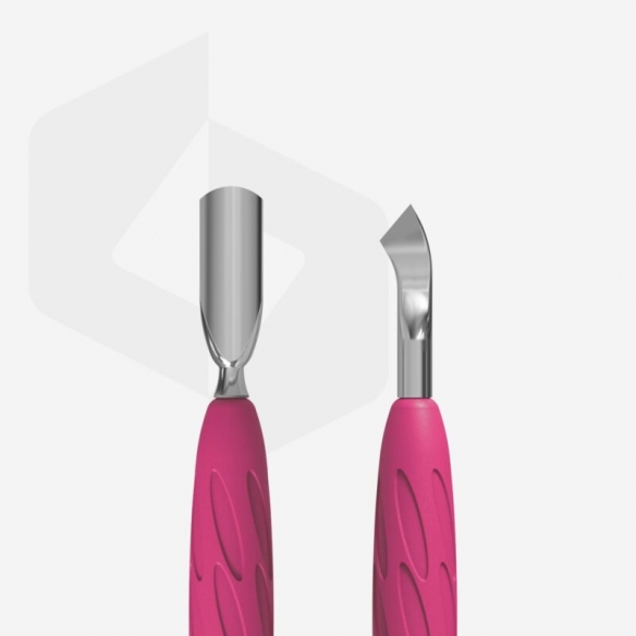 Manicure pusher Gummy with silicone handle UNIQ 10 TYPE 4.2 (rounded narrow pusher and bent blade)- PQ-10/4.2