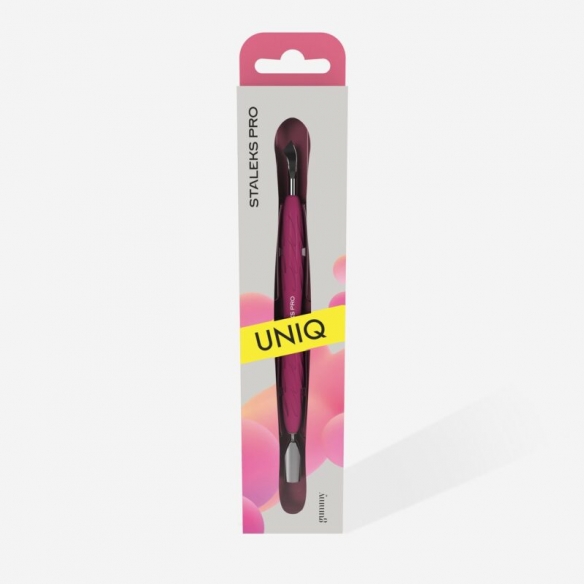 Manicure pusher Gummy with silicone handle UNIQ 10 TYPE 4.2 (rounded narrow pusher and bent blade)- PQ-10/4.2