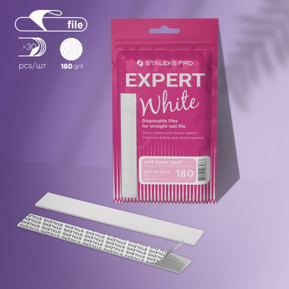 Disposable white files for straight nail file on a soft foam layer EXPERT 20 180 grit (30 pcs)- DFE-20-180w