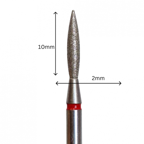 Cuticle Drill Bit, Diamond Flame Red, 2 x10 mm