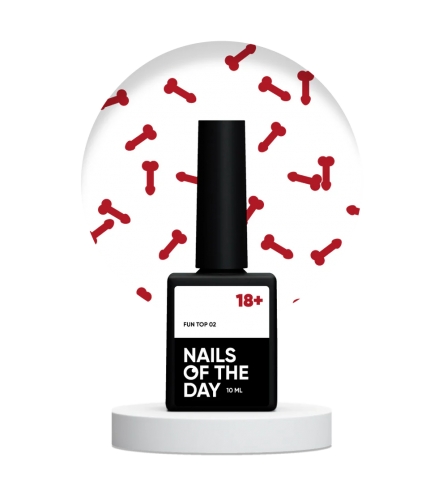 NAILSOFTDAY FUN! top 02 , finishing coating for nails with red art decor, without a sticky layer, 10 ml