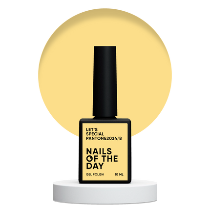 NAILSOFTHEDAY Let's special Pantone2024/8 — dusty yellow gel nail polish covering two thin layers, 10 ml