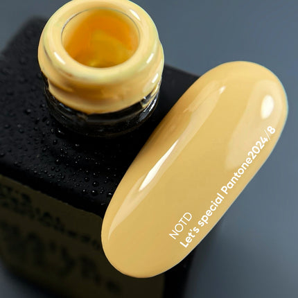 NAILSOFTHEDAY Let's special Pantone2024/8 — dusty yellow gel nail polish covering two thin layers, 10 ml