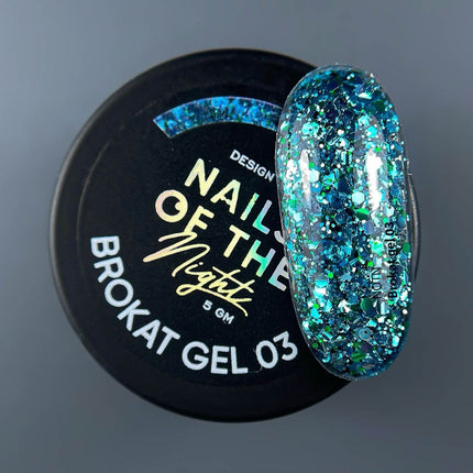 NAILSOFTHENIGHT Brokat gel 03 — design gel with multi-colored brocade and glitter for nails, 5 gm