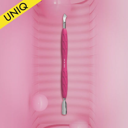 Manicure pusher Gummy with silicone handle UNIQ 10 TYPE 4.2 (rounded narrow pusher and bent blade)- PQ-10/4.2