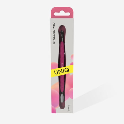 Manicure pusher Gummy with silicone handle UNIQ 10 TYPE 4.2 (rounded narrow pusher and bent blade)- PQ-10/4.2