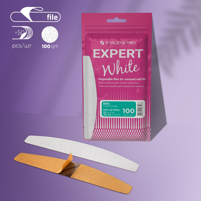 Disposable white files for crescent nail file EXPERT 42 100 grit (50 pcs)