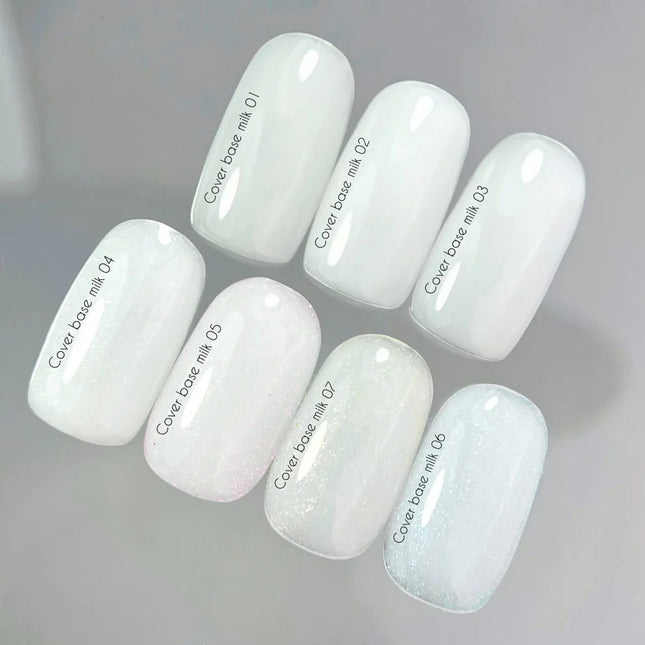 NAILSOFTHEDAY Cover base milk shimmer 06 - milk camouflage base with silver shimmer for nails, 10 ml