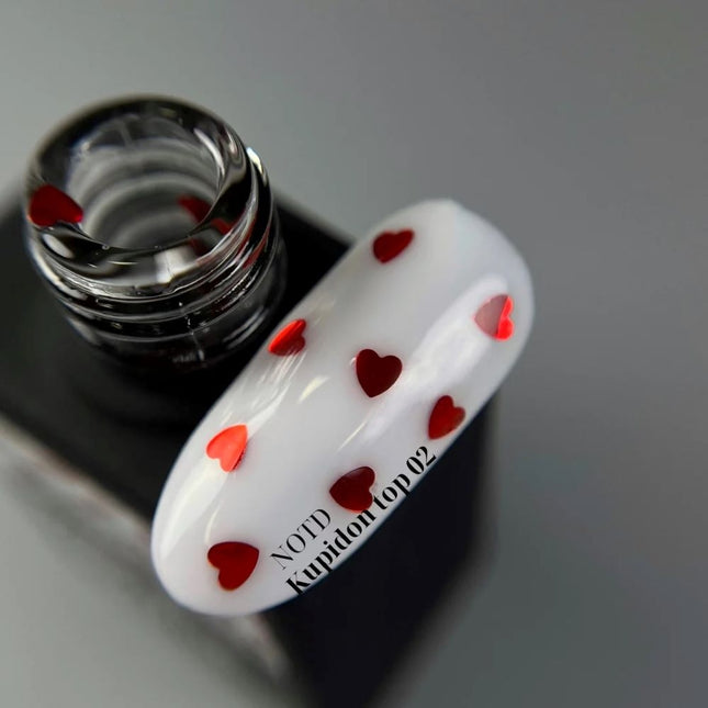 NAILSOFTHEDAY Kupidon top 02 — glossy top without a sticky layer with red hearts, 10 ml