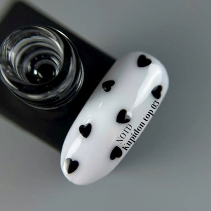 NAILSOFTHEDAY Kupidon top 03 — glossy top without a sticky layer with black hearts, 10 ml