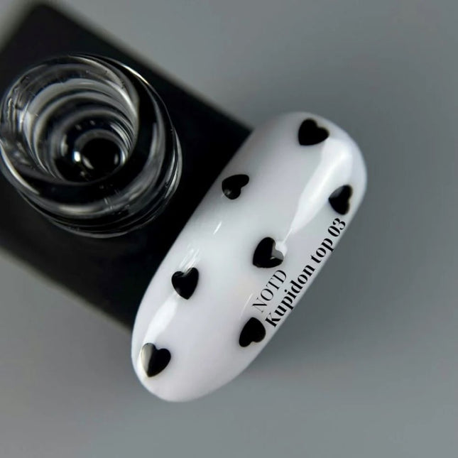 NAILSOFTHEDAY Kupidon top 03 — glossy top without a sticky layer with black hearts, 10 ml