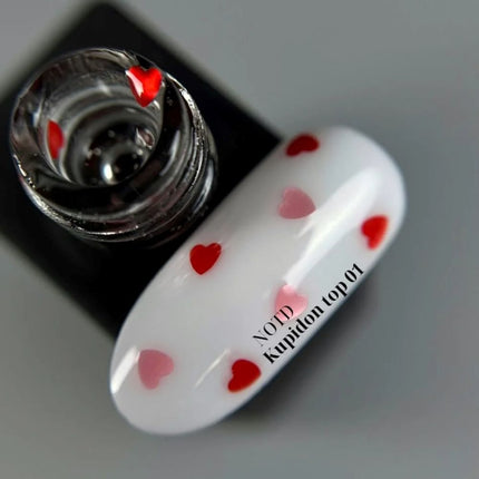 NAILSOFTHEDAY Kupidon top 01 — glossy top without a sticky layer with red and pink hearts, 10 ml