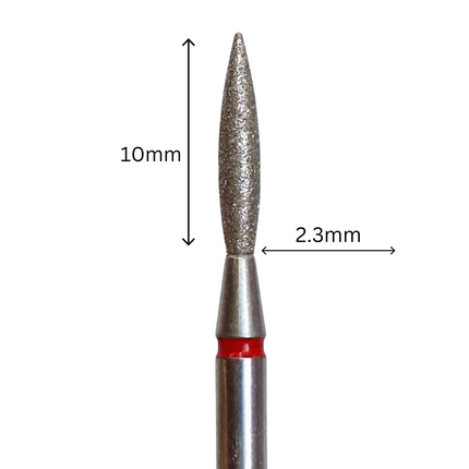 Cuticle Drill Bit, Diamond Flame Red Pointed, 2.3x10 mm DD231060FD