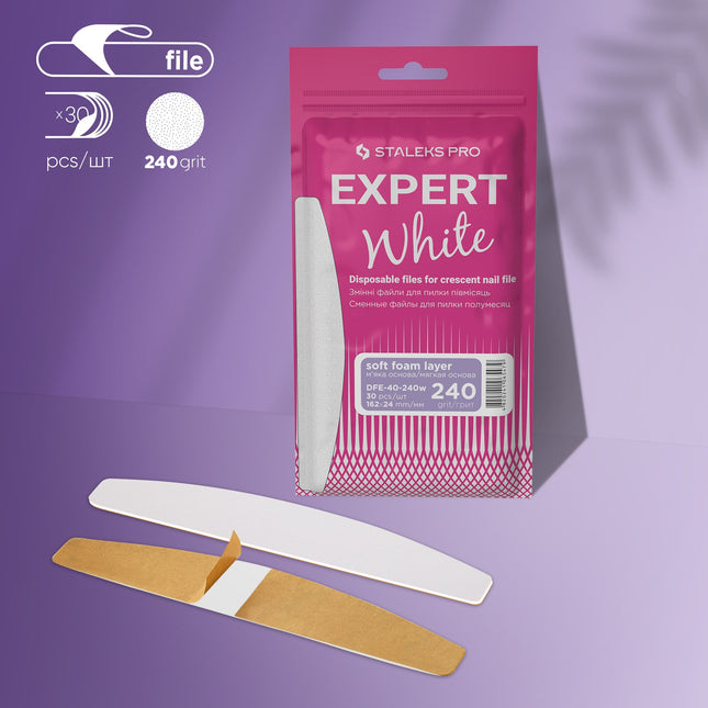 White disposable files for crescent nail file (soft base) Staleks Pro Expert 40, 240 grit (30 pcs)-DFE-40-240w