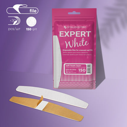 White disposable files for crescent nail file (soft base) Staleks Pro Expert 40, 150 grit (30 pcs)-DFE-40-150w