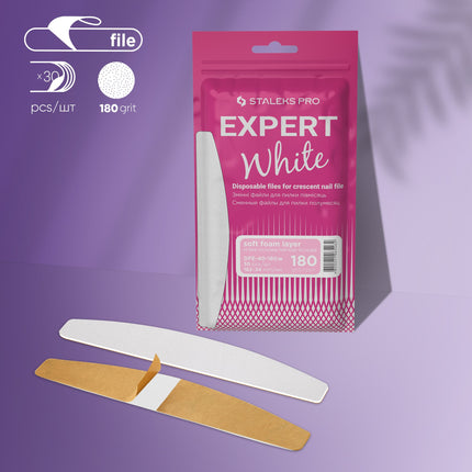 White disposable files for crescent nail file (soft base) Staleks Pro Expert 40, 180 grit (30 pcs)-DFE-40-180w