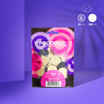 Disposable white files with soft foam layer for pedicure disc PODODISC STALEKS PRO L, 180grit (50 pcs)-PDFS-25-180w