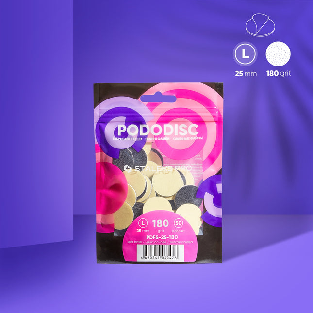 Disposable white files with soft foam layer for pedicure disc PODODISC STALEKS PRO L, 180grit (50 pcs)-PDFS-25-180w