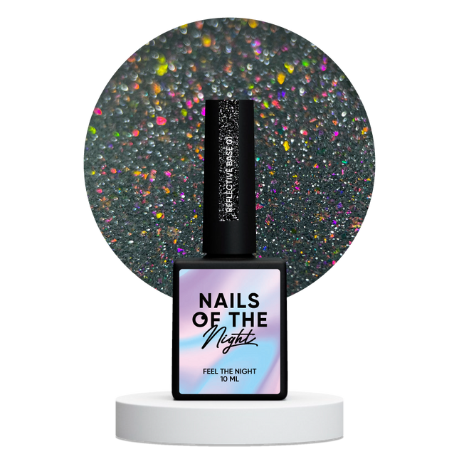 NAILSOFTHENIGHT Reflective base 01 – camouflage reflective base with shimmer (silver and pink sparkles), 10 ml