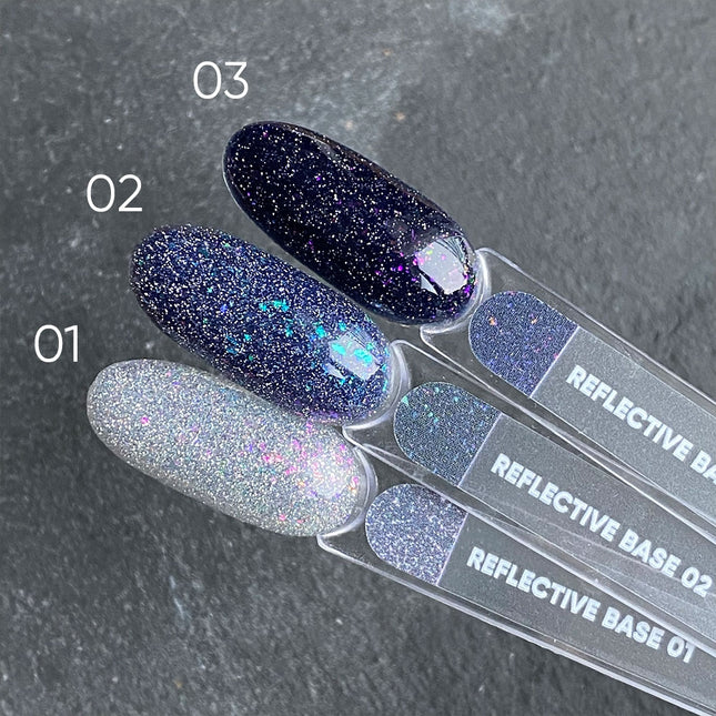NAILSOFTHENIGHT Reflective base 03 – camouflage reflective base with shimmer (purple and pink sparkles), 10 ml