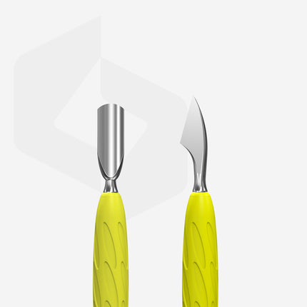 Staleks Manicure pusher with silicone handle “Gummy” UNIQ 10 TYPE 3 (narrow rounded pusher + hatchet)