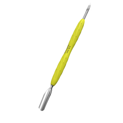 Manicure pusher with yellow silicone handle “Gummy” UNIQ 10 TYPE 6 (rounded wide pusher and nail cleaner)