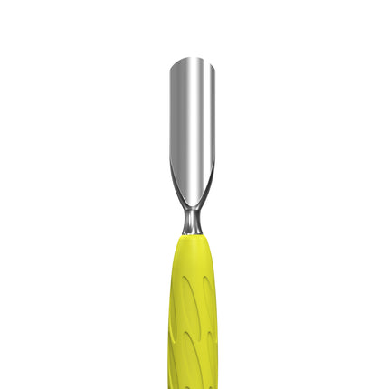 Manicure pusher with yellow silicone handle “Gummy” UNIQ 10 TYPE 6 (rounded wide pusher and nail cleaner)