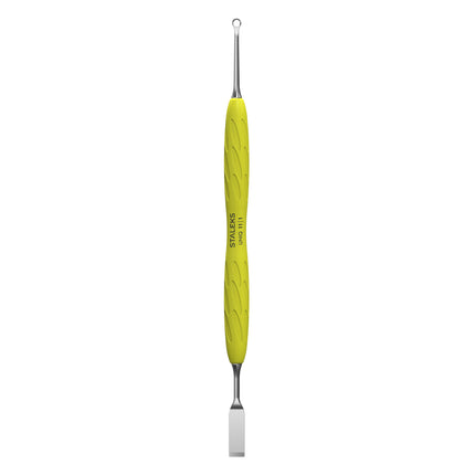 Manicure pusher with yellow silicone handle “Gummy” UNIQ 11 TYPE 1 (flat straight pusher + ring)