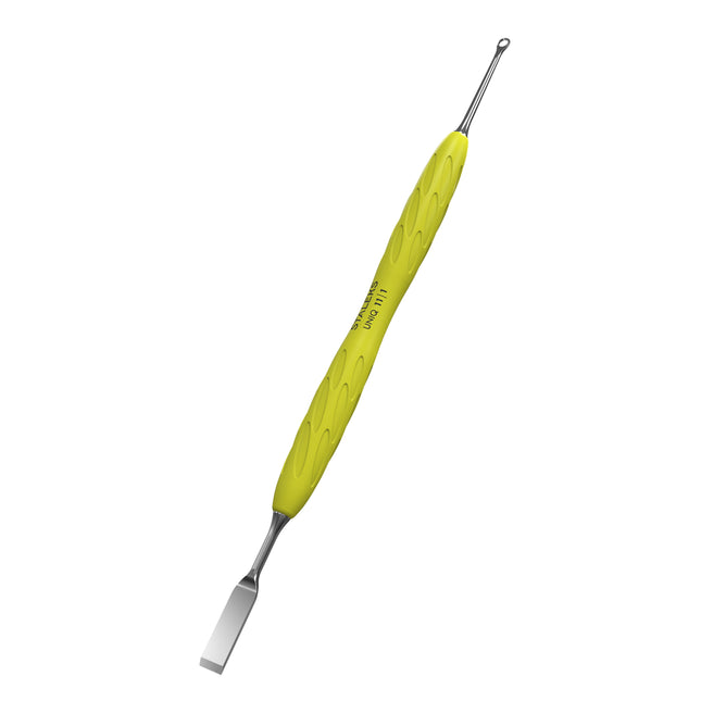 Manicure pusher with yellow silicone handle “Gummy” UNIQ 11 TYPE 1 (flat straight pusher + ring)