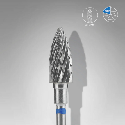 STALEKS EXPERT Carbide nail drill bit pine cone blue, head diameter 6 mm, working part 14 mm