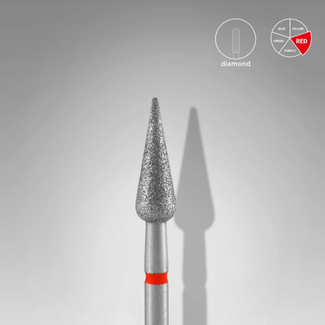 STALEKS EXPERT Diamond nail drill bit pointed pear red, head diameter 4 mm, working part 12 mm