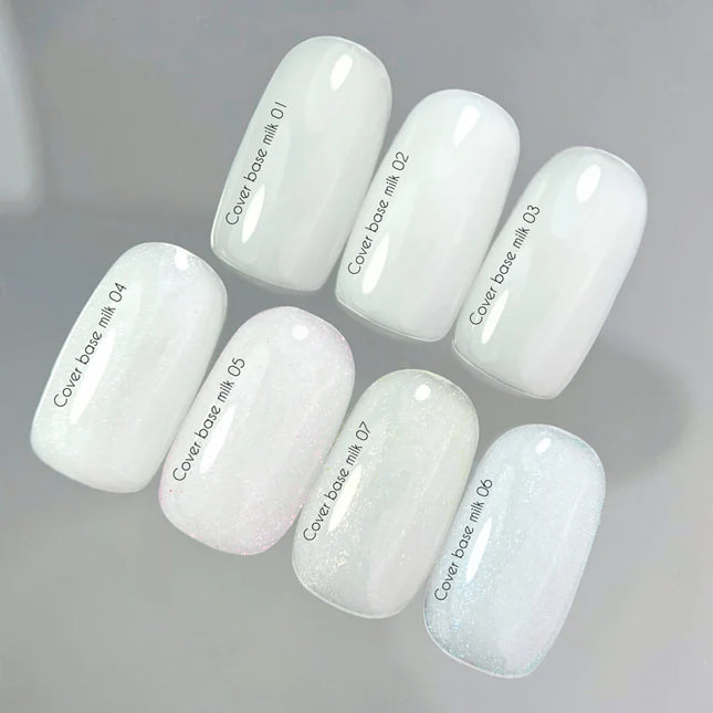 Nailsoftheday Cover base NEW Formula milk 07 — a milky, semi-transparent shade with a golden shimmer that provides a warm golden reflection, a camouflage base for nails, 10 ml.