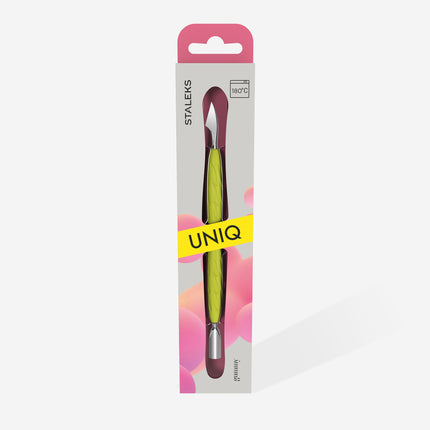 Staleks Manicure pusher with silicone handle “Gummy” UNIQ 10 TYPE 3 (narrow rounded pusher + hatchet)