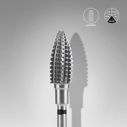 STALEKS EXPERT Carbide nail drill bit pine cone black hard, head diameter 6 mm, working part 14 mm