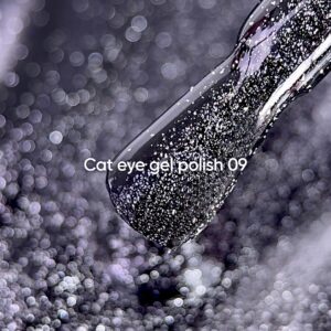 NAILSOFTHEDAY Gel polish Cat Eye 09 — black cat eye gel polish with fine glitter and a light reflective effect, overlapping in one layer, 6 ml