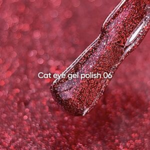 NAILSOFTHEDAY Gel polish Cat Eye 06 — red cat eye gel polish with fine glitter and a light reflective effect, overlapping in one layer, 6 ml