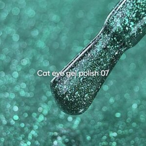 NAILSOFTHEDAY Gel polish Cat Eye 07 — green cat eye gel polish with fine glitter and a light reflective effect, overlapping in one layer, 6 ml