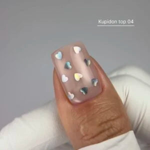 NAILSOFTHEDAY Kupidon top 04 — glossy top without a sticky layer with holographic hearts, 10 ml