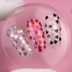 NAILSOFTHEDAY Kupidon top 05 — glossy top without a sticky layer with red and raspberry hearts, 10 ml