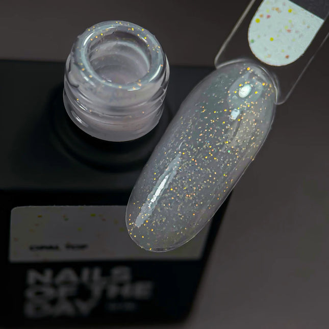 NAILSOFTHENIGHT Opal Top 02 — Top coat with opal glitter on a light milky base, no sticky layer and no UV filters for nails, 10 ml