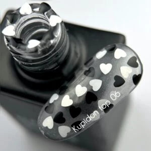 NAILSOFTHEDAY Kupidon top 06 — glossy top without a sticky layer with black and white hearts, 10 ml
