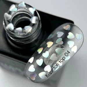 NAILSOFTHEDAY Kupidon top 04 — glossy top without a sticky layer with holographic hearts, 10 ml
