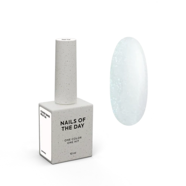 Nailsoftheday Cover base NEW Formula milk 06 — a milky, semi-transparent shade with a blue shimmer that creates a cooler tone effect, a camouflage base for nails, 10 ml.