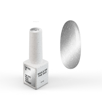 NAILSOFTHEDAY Gel polish Cat Eye 01 — silver cat eye gel polish with fine glitter and a light reflective effect, overlapping in one layer, 6 ml