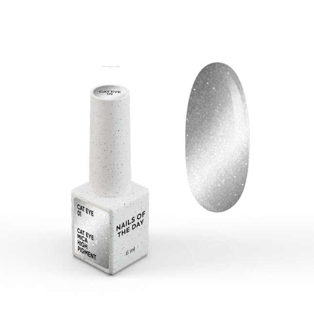 NAILSOFTHEDAY Gel polish Cat Eye 01 — silver cat eye gel polish with fine glitter and a light reflective effect, overlapping in one layer, 6 ml