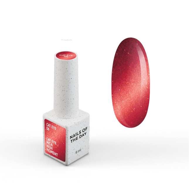 NAILSOFTHEDAY Gel polish Cat Eye 06 — red cat eye gel polish with fine glitter and a light reflective effect, overlapping in one layer, 6 ml