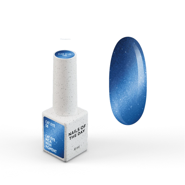 NAILSOFTHEDAY Gel polish Cat Eye 08 — blue cat eye gel polish with a fine sheen and a light reflective effect, overlapping in one layer, 6 ml
