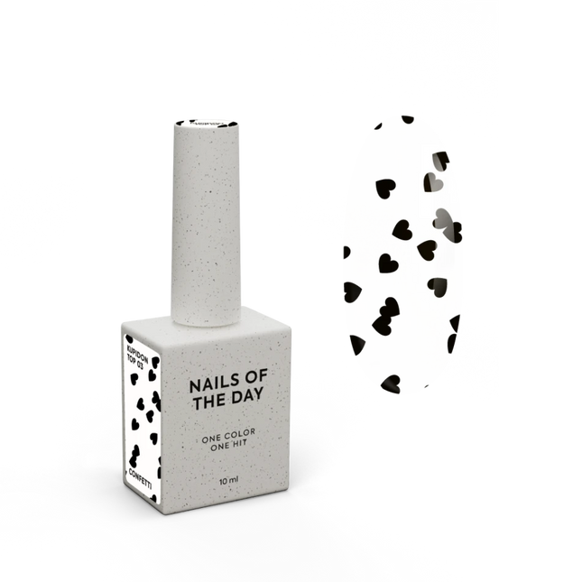 NAILSOFTHEDAY Kupidon top 03 — glossy top without a sticky layer with black hearts, 10 ml