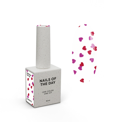 NAILSOFTHEDAY Kupidon top 05 — glossy top without a sticky layer with red and raspberry hearts, 10 ml